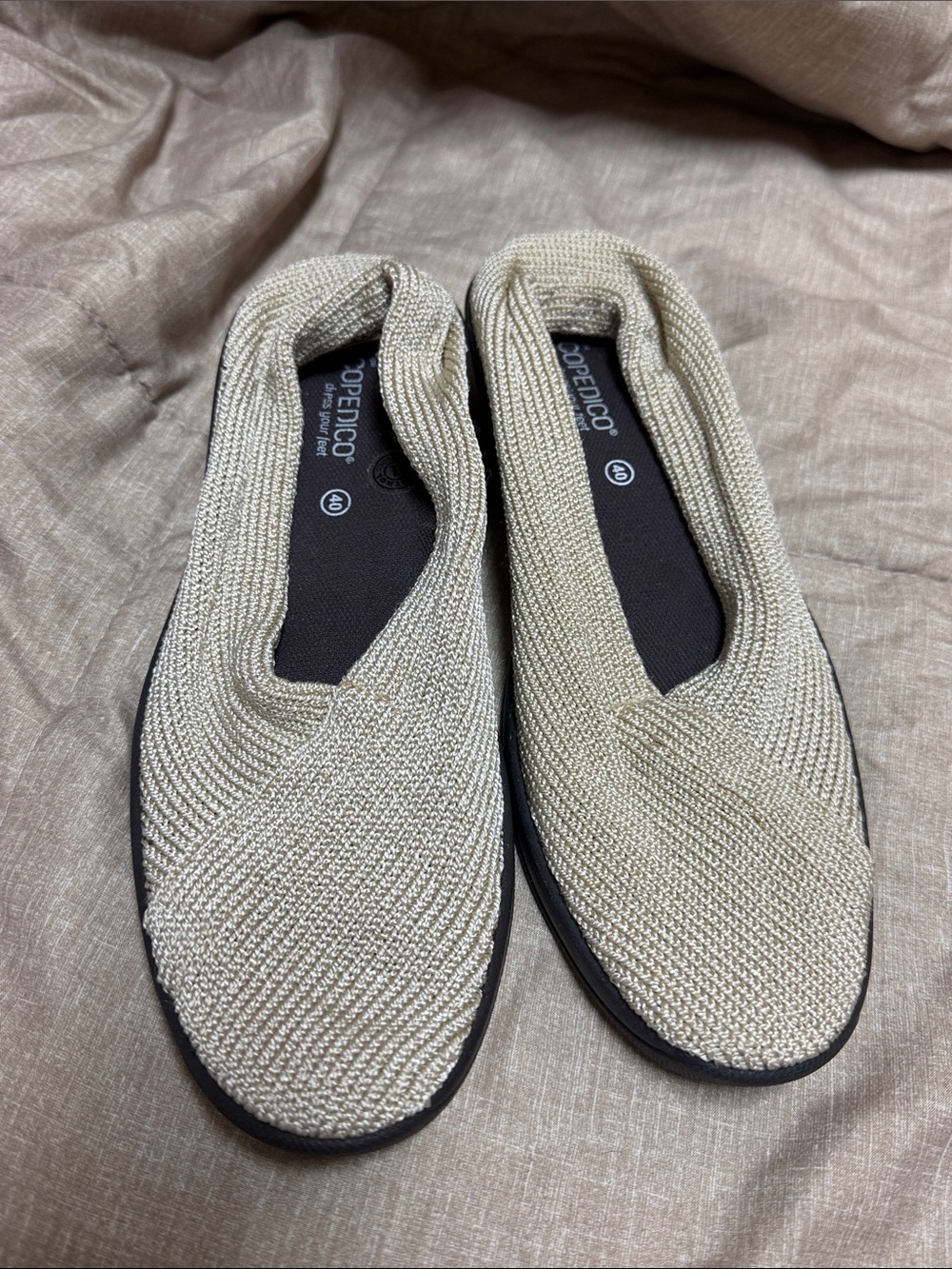 Arcopedico Mailu Knit Slip-On Shoes Beige NEW Anatomic Foot Bed Vegan 40